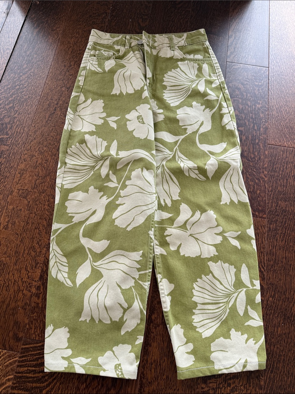 Green & White Floral jeans